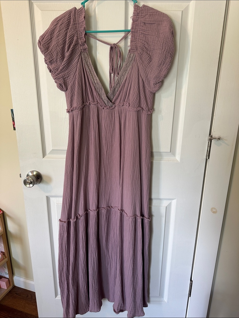 Purple Puff-Sleeve Maxi Dress